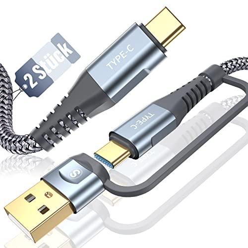 60W USB C Multi USB Kabel [2 Stück 3M],2 in 1 PD QC Super Schnellladekabel Multi USB A/USB C auf USB C Kabel Nylon Ladekabel für Laptop Tablet i Phone 15 Pro Max,Samsung S24 S23 S22 S21 Huawei Switch von AviBrex