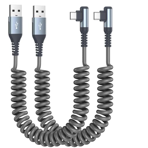 AviBrex USB C Kabel 3.0A Schnellladung [2Stück 3m], Ladekabel USB C 90 Grad Winkel Type C Kabel Spiralkabel,Elastisches PVC für Samsung Galaxy S23 S22 S21 S20 S10 S9 S8 Plus,Note10/9/8,A71 A52 A51 von AviBrex
