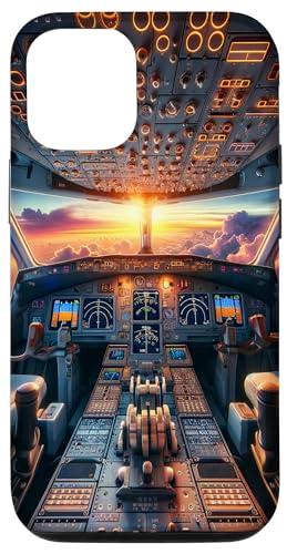 Hülle für iPhone 12/12 Pro Flugzeug Cockpit Fluginstrumente Flugpilot Sonnenuntergang von Aviation Merch