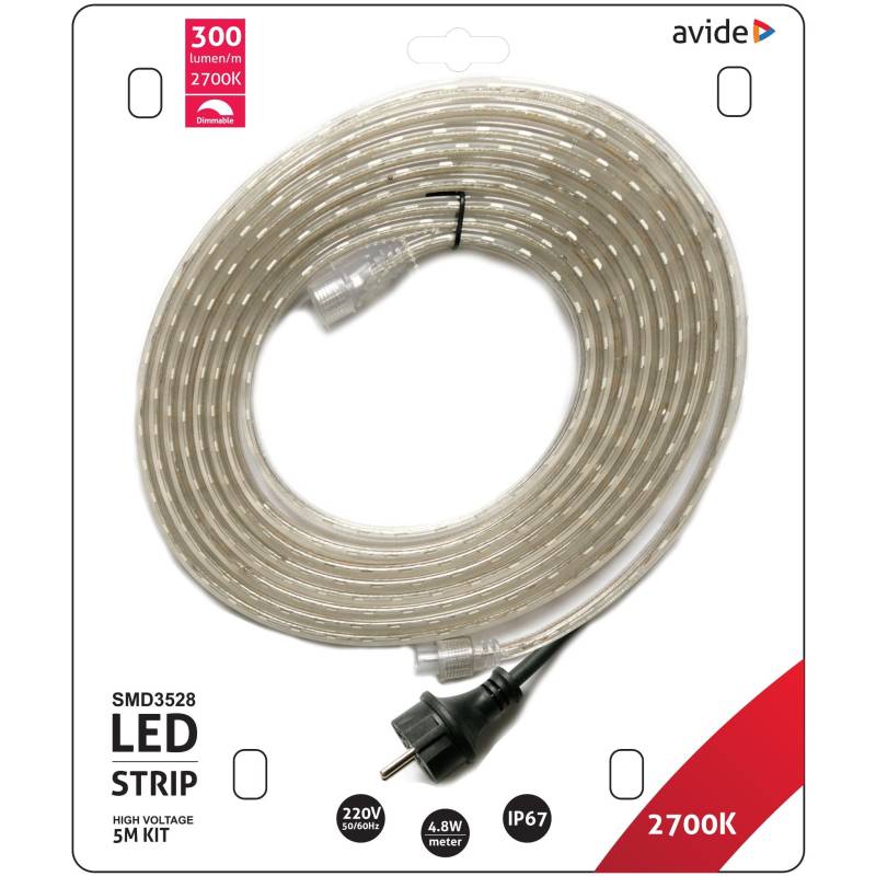 Avide LED Strip 220V 4.8W SMD3528 60LED 2700K IP67 5m von Avide