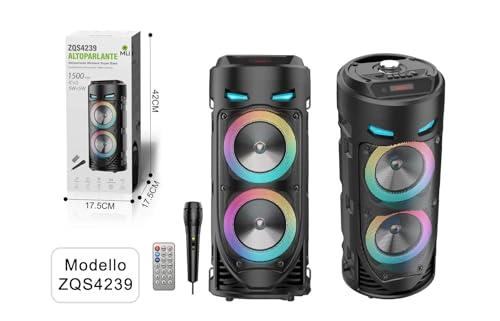 Lautsprecher für Karoke Bluetooth-Lautsprecher 10 W RMS, 2 x 4 Zoll: Kabellose Lautsprecher mit Karaoke, Mikrofon, Eco-Effekt und LED, leistungsstarker Akku 1500 mAh von Avilia