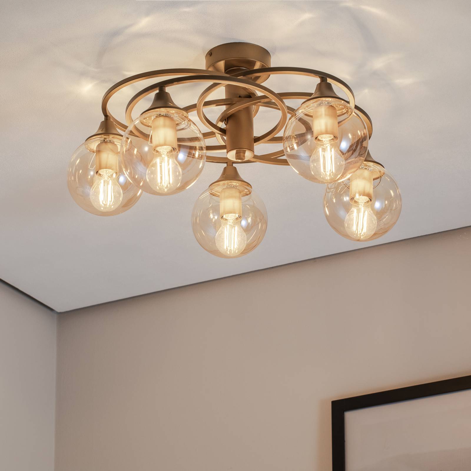 Deckenlampe Binah amber/antikgold 5-flg. Ø 60 cm Glas/Metall Deckenlampe Binah amber/antikgold 5-flg. Ø 60 cm Glas/Metall von Avonni