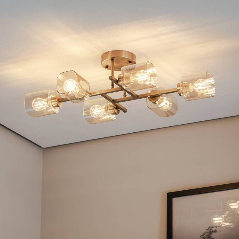 Deckenlampe Horia antikgold/amber 80x40 cm Glas/Metall 6-flg von Avonni