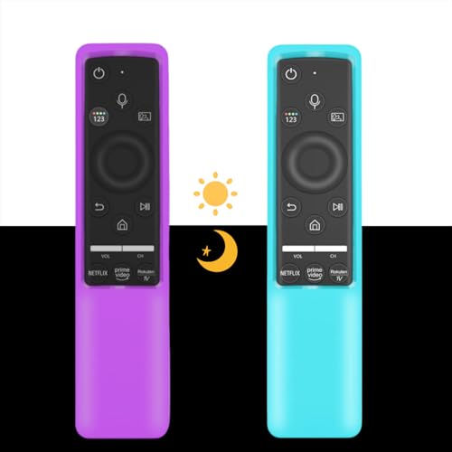 Schutzhülle kompatibel mit Samsung Smart-TV-Fernbedienung BN59-Serie, leichte Silikon-Schutzhülle, stoßfest, rutschfest, leuchtet lila und himmelblau, 2 Stück von Avtbeisty