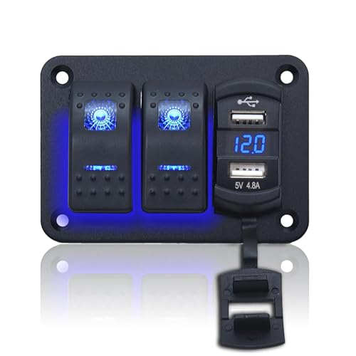Avutrel 2 Gang Schalter Panel Wasserdicht mit 4,8A Dual-USB LED Voltmeter, 12V/24V Marine Schalttafel Wippschalterhalter für Auto, Boote, Yachten, LKW und Wohnmobile Avutrel 2 Gang Schalter Panel Wasserdicht mit 4,8A Dual-USB LED Voltmeter, 12V/24V Marine Schalttafel Wippschalterhalter für Auto, Boote, Yachten, LKW und Wohnmobile von Avutrel