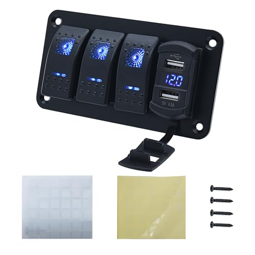 Avutrel 3 Gang Schalter Panel Wasserdicht mit 4,8A Dual-USB LED Voltmeter, 12V/24V Marine Schalttafel Wippschalterhalter für Auto, Boote, Yachten, LKW und Wohnmobile Avutrel 3 Gang Schalter Panel Wasserdicht mit 4,8A Dual-USB LED Voltmeter, 12V/24V Marine Schalttafel Wippschalterhalter für Auto, Boote, Yachten, LKW und Wohnmobile von Avutrel