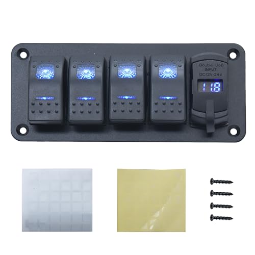 Avutrel 4 Gang Schalter Panel Wasserdicht mit 4,8A Dual-USB LED Voltmeter, 12V/24V Marine Schalttafel Wippschalterhalter für Auto, Boote, Yachten, LKW und Wohnmobile Avutrel 4 Gang Schalter Panel Wasserdicht mit 4,8A Dual-USB LED Voltmeter, 12V/24V Marine Schalttafel Wippschalterhalter für Auto, Boote, Yachten, LKW und Wohnmobile von Avutrel