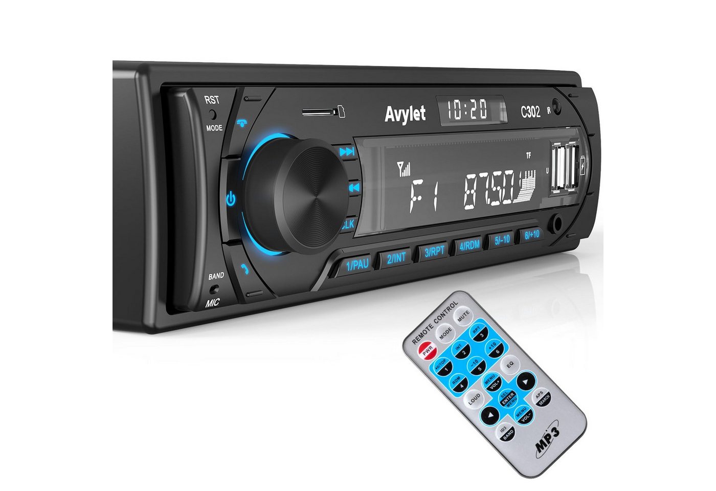 Avylet FM/AM 7 Farben Autoradio mit Bluetooth Freisprecheinrichtung Autoradio (FM/AM radio, Equalizer, Spotify, 7 Farben Buntes Licht, Autoradio 1 Din mit 2 USB/AUX/SD Karte/MP3-Player) von Avylet