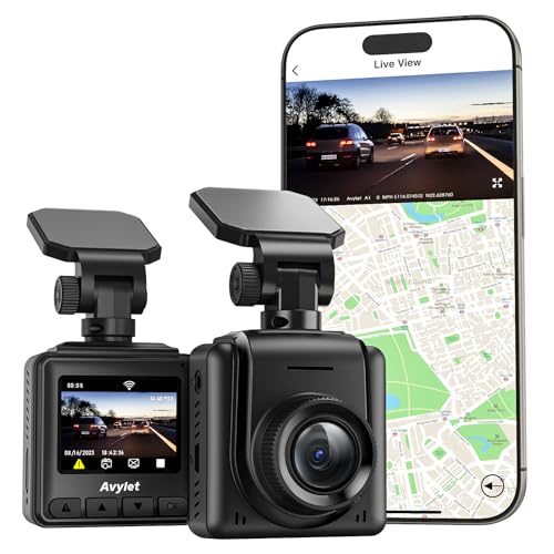 Dashcam Auto WiFi 2K, Mini Vorne Autokamera Unterstützt externes GPS-Modul,APP,IPS-Bildschirm,Ultra Nachtsicht,170°Weitwinkel,WDR,24 Std. Parkmodus und Bewegungserkennung,G-Sensor von Avylet