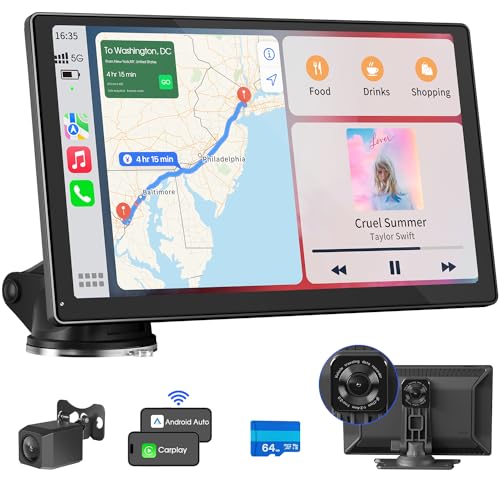 Wireless Carplay Autoradio mit 4K Dashcam,9 Zoll Tragbarers Touchscreen Android Auto,1080P Rückfahrkamera,GPS Navigation,Autoradio Bluetooth Freisprecheinrichtung,Spiegelverbindung,Sprachsteuerung von Avylet