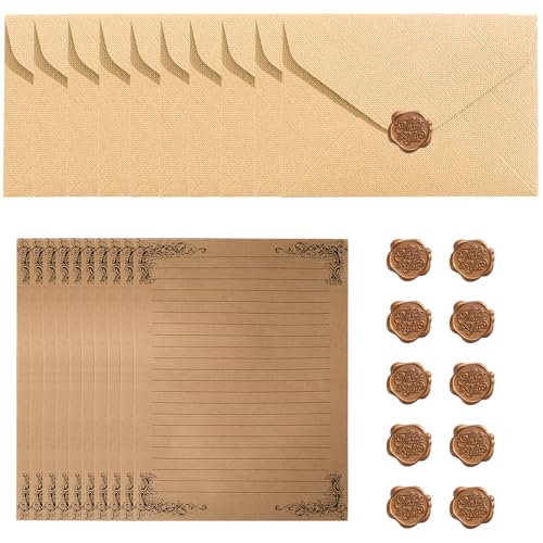 Aweisile Vintage Briefpapier mit Umschlag Set mit 10 Umschläge, 10 A5 Schreibpapier und Wachssiegel-aufkleber, Schönes Briefpapier mit Umschlag Briefumschläge Briefpapier Set für Hochzeit Geburtstag Aweisile Vintage Briefpapier mit Umschlag Set mit 10 Umschläge, 10 A5 Schreibpapier und Wachssiegel-aufkleber, Schönes Briefpapier mit Umschlag Briefumschläge Briefpapier Set für Hochzeit Geburtstag von Aweisile