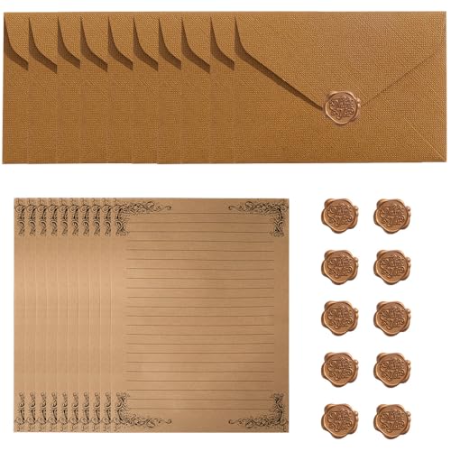 Aweisile Vintage Briefpapier mit Umschlag Set mit 10 Umschläge, 10 A5 Schreibpapier und Wachssiegel-aufkleber, Schönes Briefpapier mit Umschlag Briefumschläge Briefpapier Set für Hochzeit Geburtstag Aweisile Vintage Briefpapier mit Umschlag Set mit 10 Umschläge, 10 A5 Schreibpapier und Wachssiegel-aufkleber, Schönes Briefpapier mit Umschlag Briefumschläge Briefpapier Set für Hochzeit Geburtstag von Aweisile
