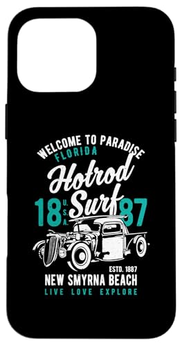 Smyrna Beach Florida Retro Hotrod Surf Design Hülle für iPhone 16 Pro Max von Awesome New Smyrna Beach Florida Souvenirs Designs