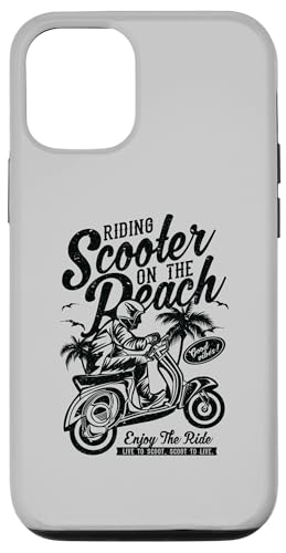 Roller am Strand Retro Vintage Used-Look Design Hülle für iPhone 12/12 Pro von Awesome Retro Scooter Riders Designs and Souvenirs
