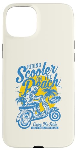 Roller am Strand Retro Vintage Used-Look Design Hülle für iPhone 15 Plus von Awesome Retro Scooter Riders Designs and Souvenirs