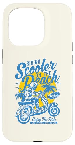 Roller am Strand Retro Vintage Used-Look Design Hülle für iPhone 15 Pro von Awesome Retro Scooter Riders Designs and Souvenirs
