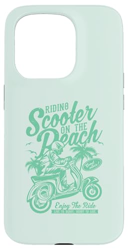 Roller am Strand Retro Vintage Used-Look Design Hülle für iPhone 15 Pro von Awesome Retro Scooter Riders Designs and Souvenirs