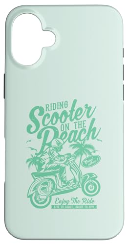 Roller am Strand Retro Vintage Used-Look Design Hülle für iPhone 16 Plus von Awesome Retro Scooter Riders Designs and Souvenirs