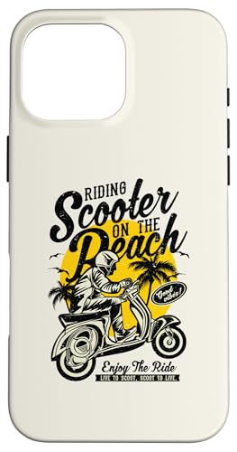 Roller am Strand Retro Vintage Used-Look Design Hülle für iPhone 16 Pro Max von Awesome Retro Scooter Riders Designs and Souvenirs