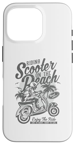 Roller am Strand Retro Vintage Used-Look Design Hülle für iPhone 16 Pro von Awesome Retro Scooter Riders Designs and Souvenirs
