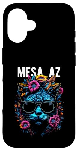 Mesa AZ USA Katze trägt Sonnenbrille und Blumen Design Hülle für iPhone 16 von Awesome Town of Mesa AZ USA Souvenirs Designs