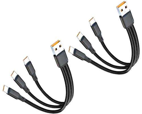 2 Stück 2 m: Multi-USB-A-Kabel, 3-in-1 Mehrfach-Typ-C-Aufladung, 3-A-Splitter, USB-C-Laden, schwarzes Nylonkabel, USB-A-auf-3-USB-C-Anschluss, kompatibel mit iPhone 15, iPad Pro/Air, Samsung S24, von Awnuwuy