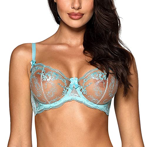 Axami Dame-Soft Stickerei Spitze Schalen Träger Schelife Geblümt BH V-10131, Himmelblau,80C von Axami