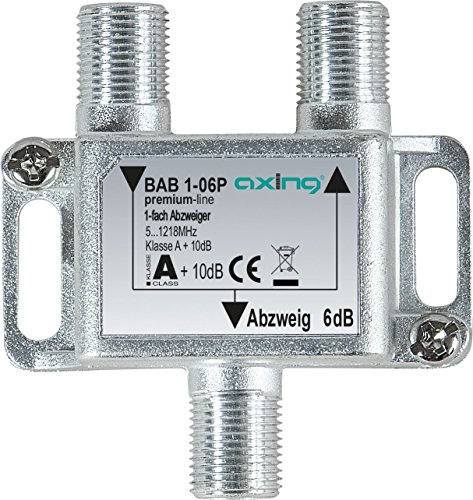 Axing BAB 1-06P 1-fach Abzweiger 6dB Kabelfernsehen CATV Multimedia DVB-T2 Klasse A+, 10dB, 5-1218 MHz metall von Axing