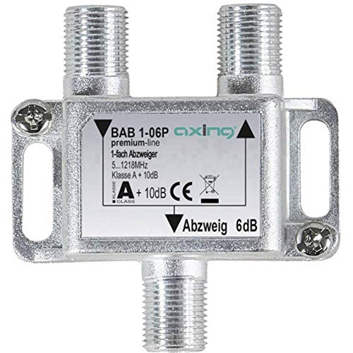 Axing BAB 1-06P 1-fach Abzweiger 6dB Kabelfernsehen CATV Multimedia DVB-T2 Klasse A+, 10dB, 5-1218 MHz metall von Axing