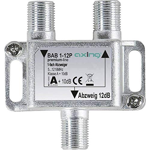 Axing BAB 1-12P 1-fach Abzweiger 12dB Kabelfernsehen CATV Multimedia DVB-T2 Klasse A+, 10dB, 5-1218 MHz metall von Axing