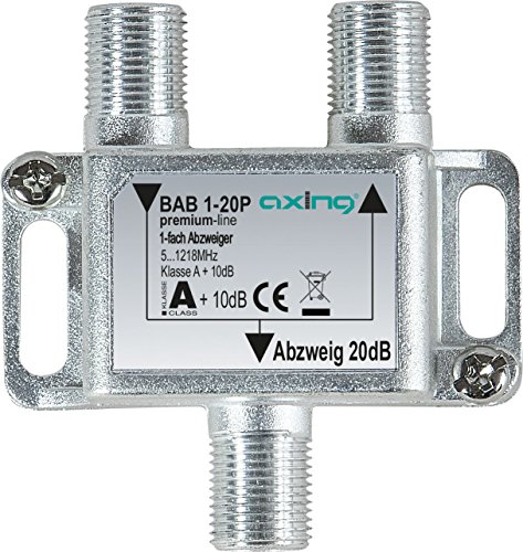 Axing BAB 1-20P 1-fach Abzweiger 20dB Kabelfernsehen CATV Multimedia DVB-T2 Klasse A+, 10dB, 5-1218 MHz metall von Axing
