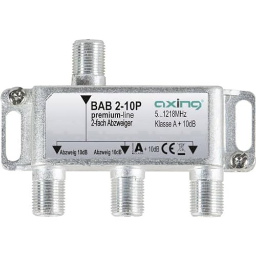 Axing BAB 2-10P 2-fach Abzweiger 10dB Kabelfernsehen CATV Multimedia DVB-T2 Klasse A+, 10dB, 5-1218 MHz metall von Axing
