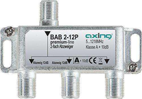 Axing BAB 2-12P 2-fach Abzweiger 12dB Kabelfernsehen CATV Multimedia DVB-T2 Klasse A+, 10dB, 5-1218 MHz metall von Axing