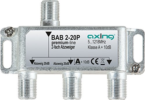 Axing BAB 2-20P 2-fach Abzweiger 20dB Kabelfernsehen CATV Multimedia DVB-T2 Klasse A+, 10dB, 5-1218 MHz metall Axing BAB 2-20P 2-fach Abzweiger 20dB Kabelfernsehen CATV Multimedia DVB-T2 Klasse A+, 10dB, 5-1218 MHz metall von Axing
