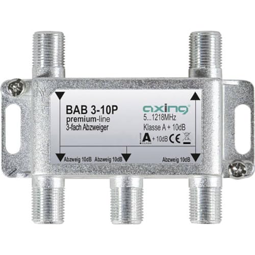 Axing BAB 3-10P 3-fach Abzweiger 10dB Kabelfernsehen CATV Multimedia DVB-T2 Klasse A+, 10dB, 5-1218 MHz metall von Axing