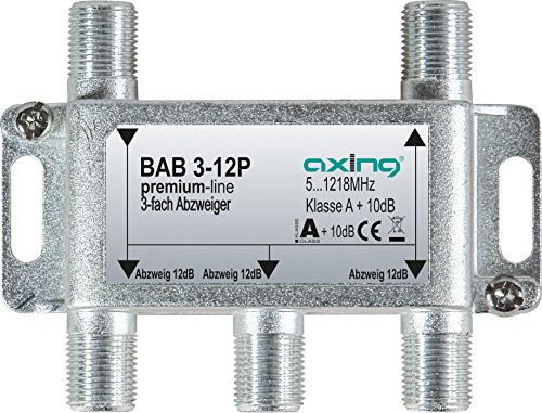 Axing BAB 3-12P 3-fach Abzweiger 12dB Kabelfernsehen CATV Multimedia DVB-T2 Klasse A+, 10dB, 5-1218 MHz metall von Axing