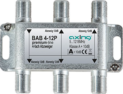 Axing BAB 4-12P 4-fach Abzweiger 12dB Kabelfernsehen CATV Multimedia DVB-T2 Klasse A+, 10dB, 5-1218 MHz metall von Axing