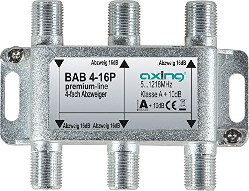 Axing BAB 4-16P 4-fach Abzweiger 16dB Kabelfernsehen CATV Multimedia DVB-T2 Klasse A+, 10dB, 5-1218 MHz metall von Axing