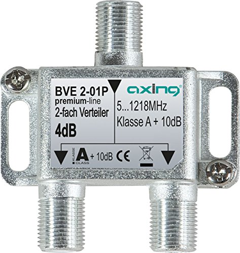 Axing BVE 2-01P 2-fach Verteiler Kabelfernsehen CATV Multimedia DVB-T2 Klasse A+, 10dB, 5-1218 MHz metall Axing BVE 2-01P 2-fach Verteiler Kabelfernsehen CATV Multimedia DVB-T2 Klasse A+, 10dB, 5-1218 MHz metall von Axing