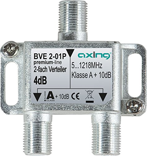 Axing BVE 2-01P 2-fach Verteiler Kabelfernsehen CATV Multimedia DVB-T2 Klasse A+, 10dB, 5-1218 MHz metall von Axing