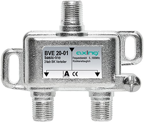 Axing BVE 20-01 2-Fach BK-Verteiler (5-1000 MHz) für Kabelfernsehen und DVB-T2 HD, F-Anschlüsse von Axing