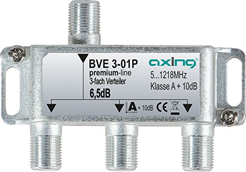 Axing BVE 3-01P 3-fach Verteiler Kabelfernsehen CATV Multimedia DVB-T2 Klasse A+, 10dB, 5-1218 MHz metall von Axing