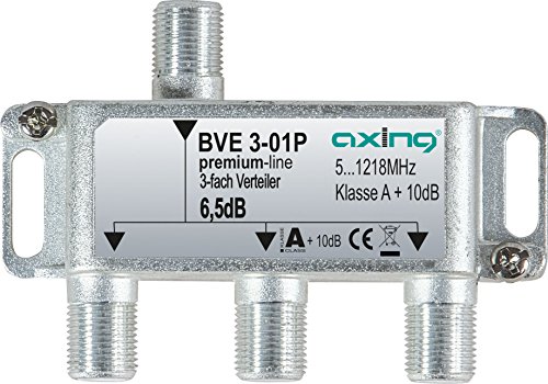 Axing BVE 3-01P 3-fach Verteiler Kabelfernsehen CATV Multimedia DVB-T2 Klasse A+, 10dB, 5-1218 MHz metall Axing BVE 3-01P 3-fach Verteiler Kabelfernsehen CATV Multimedia DVB-T2 Klasse A+, 10dB, 5-1218 MHz metall von Axing