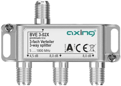 Axing BVE 3-02X 3-Fach Verteiler (unsymmetrisch) 4,5/8/8 dB 5-1800 MHz TV Data Internet Kabelfernsehen von Axing