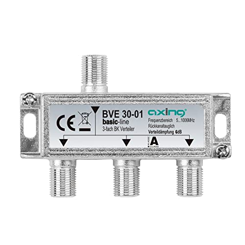 Axing BVE 30-01 3-Fach BK-Verteiler (5-1000 MHz) für Kabelfernsehen und DVB-T2 HD, F-Anschlüsse von Axing