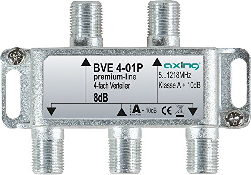 Axing BVE 4-01P 4-fach Verteiler Kabelfernsehen CATV Multimedia DVB-T2 Klasse A+, 10dB, 5-1218 MHz metall Axing BVE 4-01P 4-fach Verteiler Kabelfernsehen CATV Multimedia DVB-T2 Klasse A+, 10dB, 5-1218 MHz metall von Axing