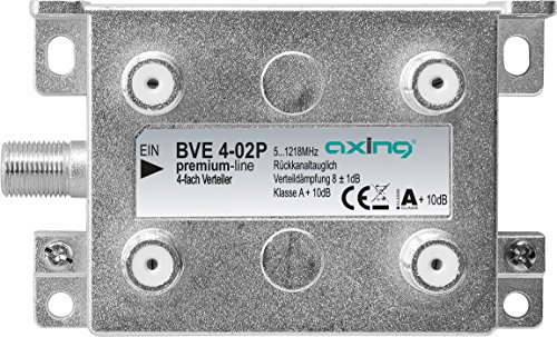 Axing BVE 4-02P 4-fach BK-Verteiler für Kabelfernsehen Multimedia Digital-TV 5-1218 MHz F-Anschluss metall von Axing
