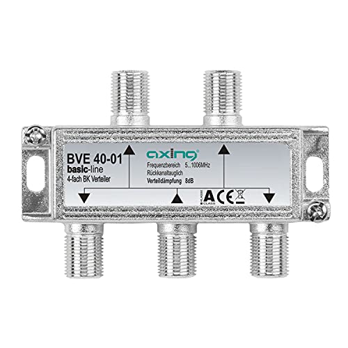 Axing BVE 40-01 4-Fach BK-Verteiler (5-1000 MHz) für Kabelfernsehen und DVB-T2 HD, F-Anschlüsse von Axing