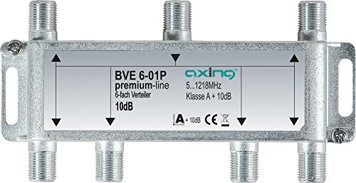 Axing BVE 6-01P 6-fach Verteiler Kabelfernsehen CATV Multimedia DVB-T2 Klasse A+, 10dB, 5-1218 MHz metall von Axing