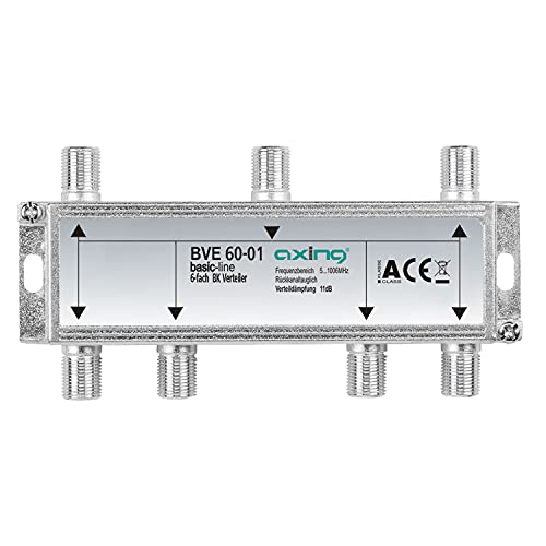 Axing BVE 60-01 6-Fach BK-Verteiler (5-1000 MHz) für Kabelfernsehen und DVB-T2 HD, F-Anschlüsse von Axing